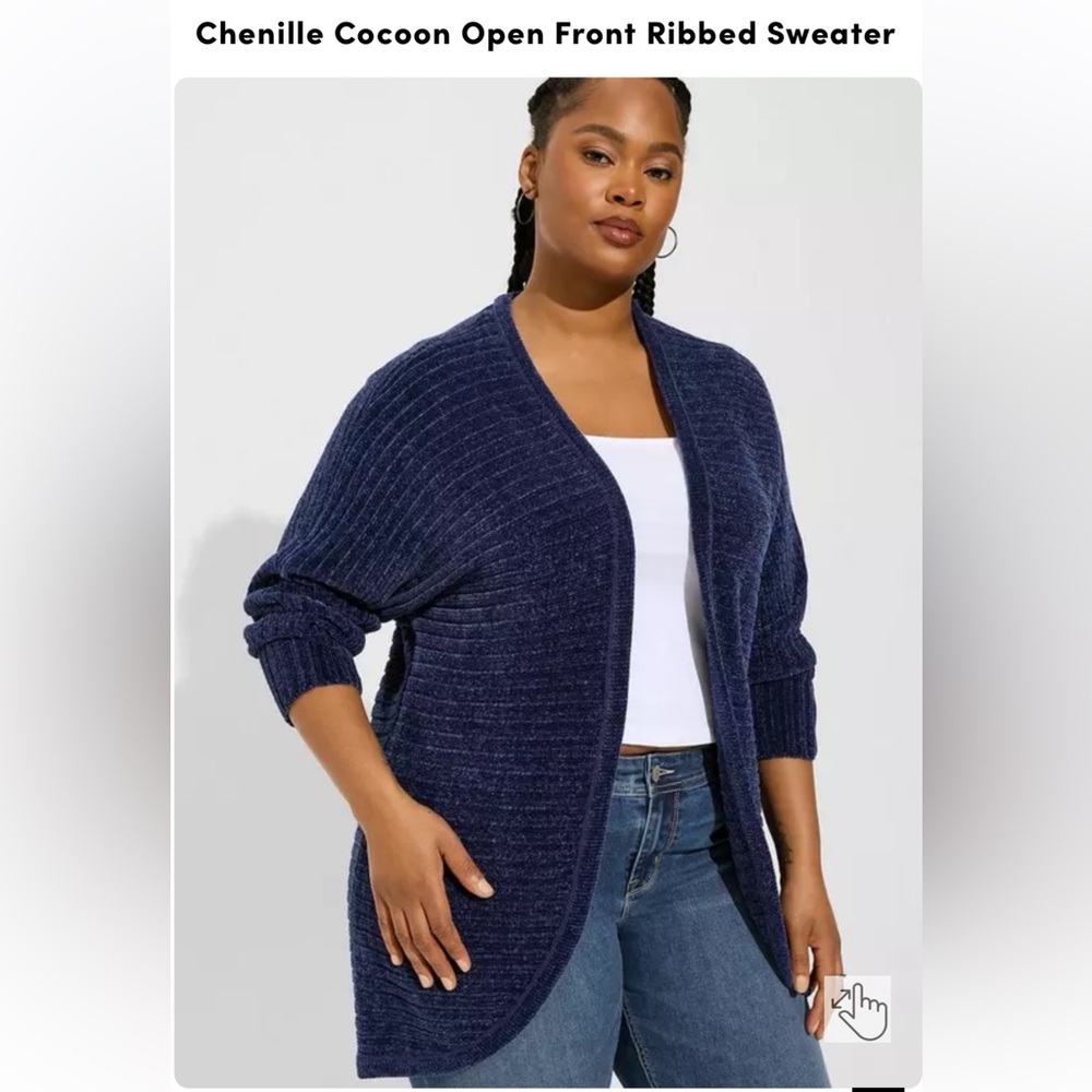 NWT Torrid Chenille Cocoon Open Front Ribbed Cardigan Sweater, Navy/Peacoat, 4x